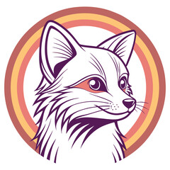 Cartoon Fox Head in Circle Frame, Modern Design with Clean Lines, Isolated, Minimalist