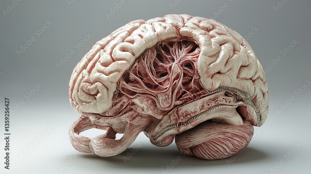 Poster artificial intelligence. digital brain. computer mind. 3d illustration of a cyber-future. neural cir