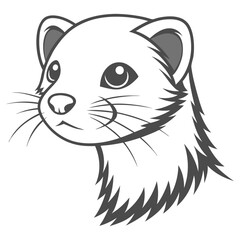 Stylized Stoat Head Drawing, Monochrome Illustration, Mammal Animal, Wildlife, Isolated