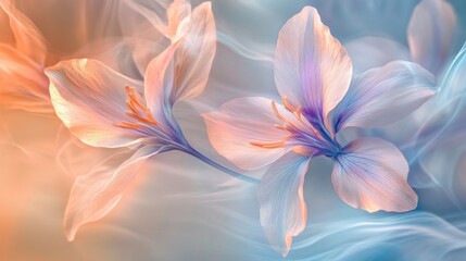 Fototapeta premium Two beautiful flowers with delicate petals and ethereal backgrounds