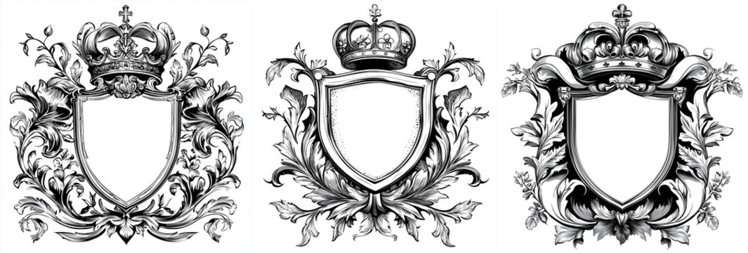 Blank Coat of Arms with Ornamental Floral Pattern set