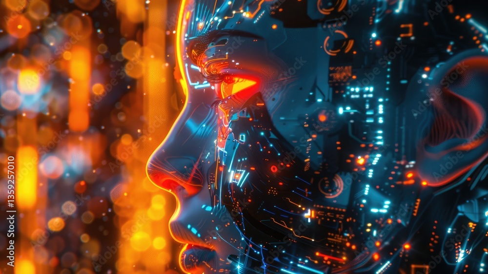 Poster captivating futuristic portrayal of artificial intelligence. this striking image showcases a digital