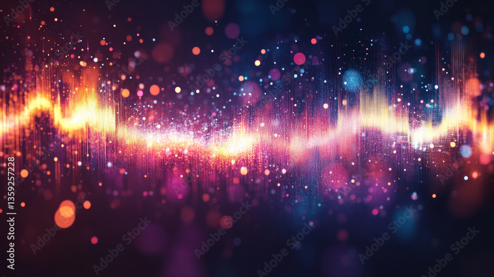 Poster hi-tech, sci-fi 3d illustration abstract musical beat. sound wave in field of big data particles. da
