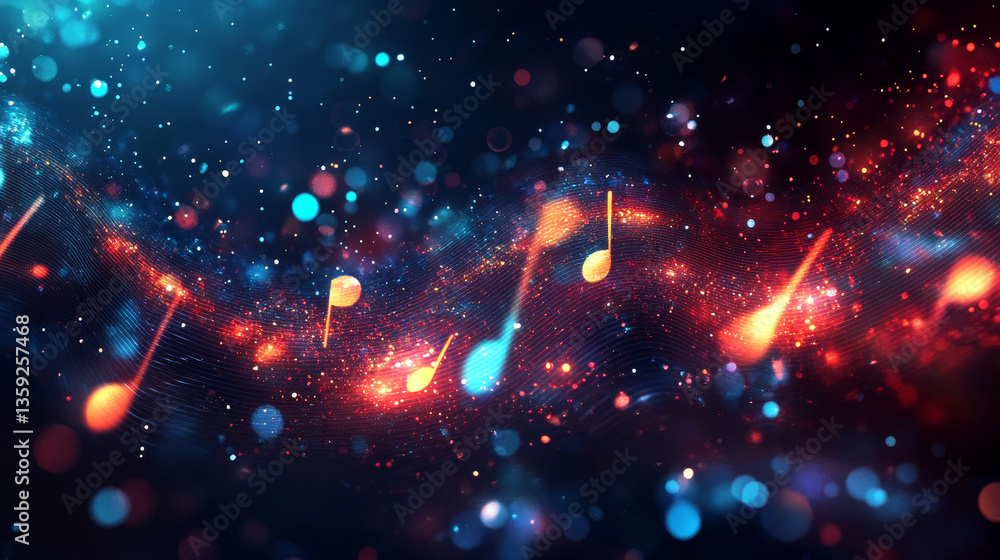 Poster hi-tech, sci-fi 3d illustration abstract musical beat. sound wave in field of big data particles. da