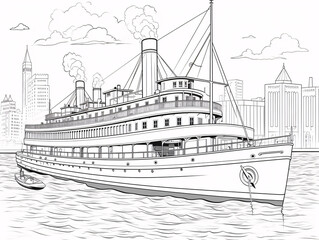 Fototapeta premium Sailing on a cruise ship at sea. Sketch to be used in a coloring book.