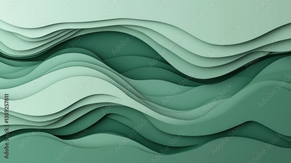 Poster abstract layers of paper create flowing wave like green forms