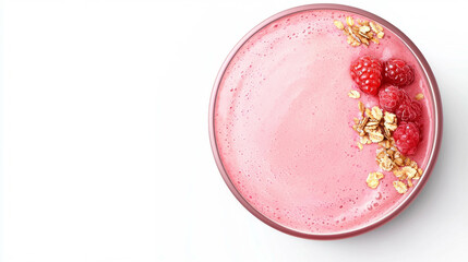 Delicious dragon fruit smoothie bowl with berries and granola on white background