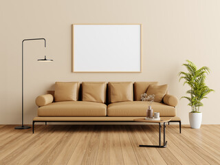 Stylish living room with a modern sofa, artwork, and plants.