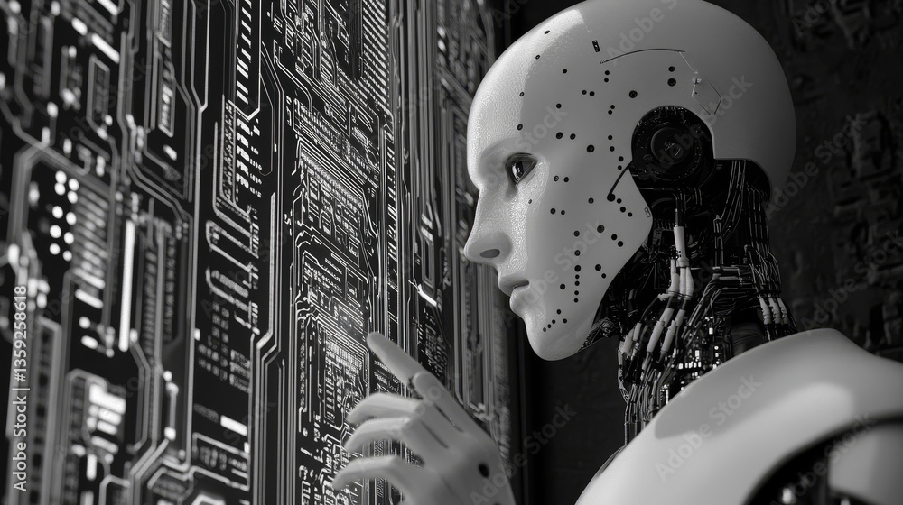 Poster artificial intelligence. observation, data collection and protection. big data concept. computer min