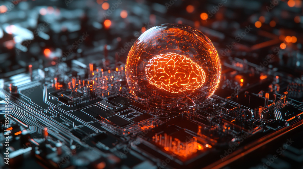 Poster artificial intelligence. high speed data stream. big data concept. computer mind and quantum archite