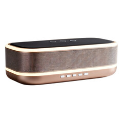 Obraz premium Modern Bluetooth speaker in rose gold with illuminated buttons isolated on transparent background