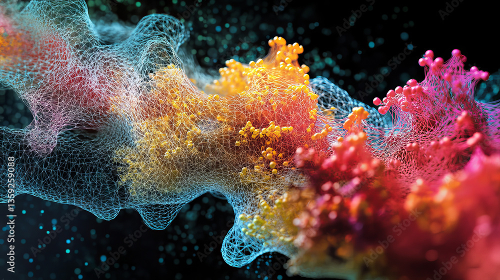 Poster ai technology. abstract model molecule. digital technologies in genetic engineering. crystal lattice