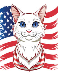 Cute cartoon cat holding a USA flag  t-shirt design vector illustration 