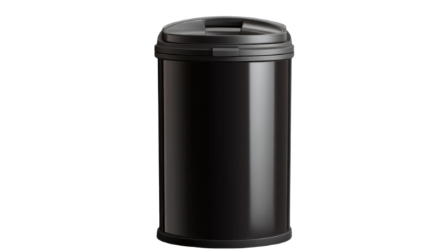 Sleek Black Trash Can: A modern, glossy black trash receptacle stands tall, representing responsible waste management and a clean environment.