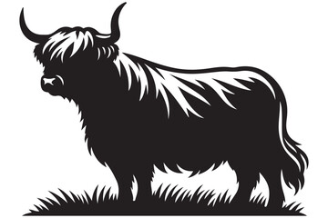 Silhouette of Highland Cow Scottish Cattle Illustration Vector Graphic