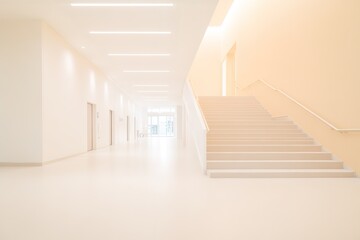 Obraz premium modern office lobby featuring wheelchair-accessible ramp alongside sleek stairs with clear signage and bright lighting