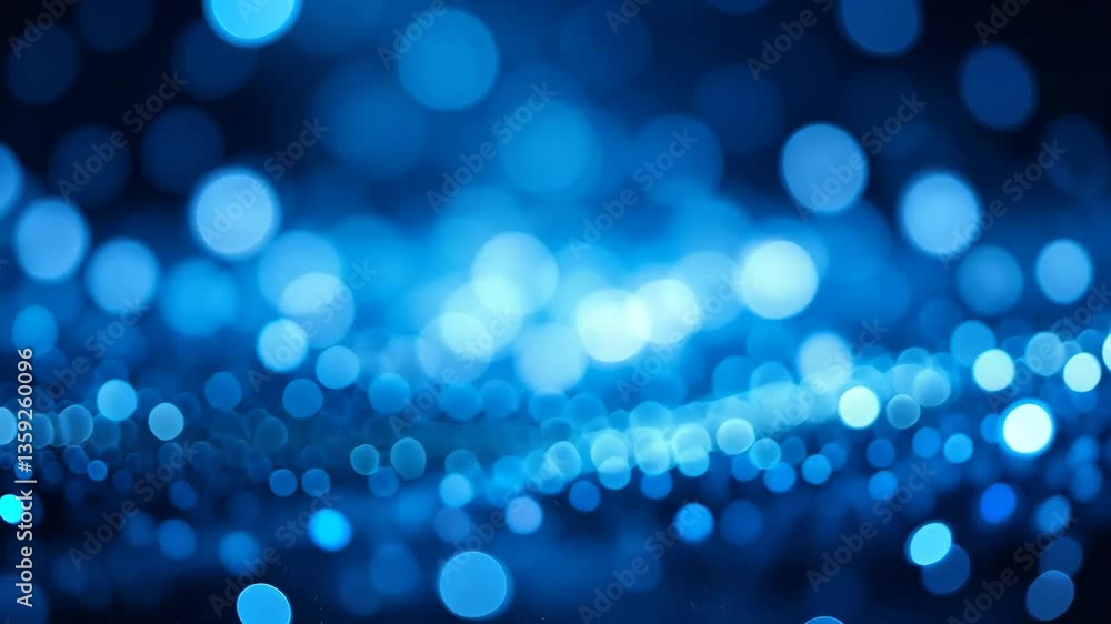 Poster abstract blue bokeh lights background flowing wave effect on dark backdrop