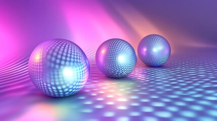 Three textured spheres resting on a gradient colored surface