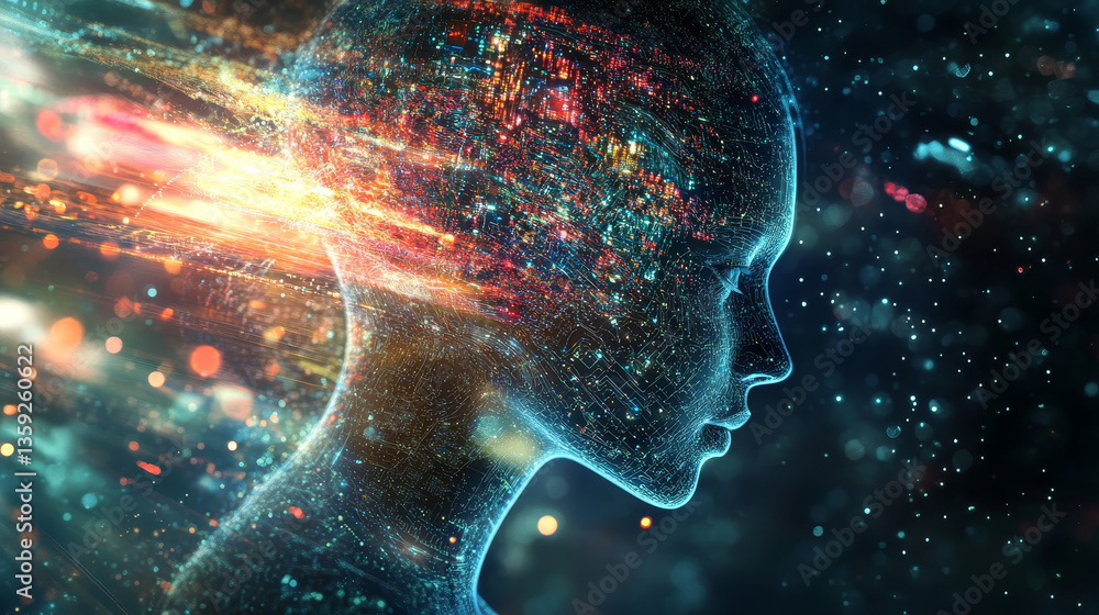 Aufkleber data stream. digital mind. creation of artificial intelligence. massive data, digital funnel, inform