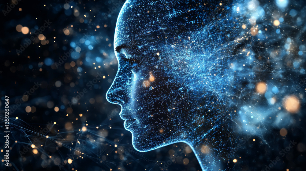 Aufkleber data stream. digital mind. creation of artificial intelligence. massive data, digital funnel, inform