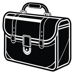 A black vector briefcase icon with a 3D design, symbolizing business, travel, and office work It features a handle, lock, and a leather texture, representing a professional portfolio or suitcase