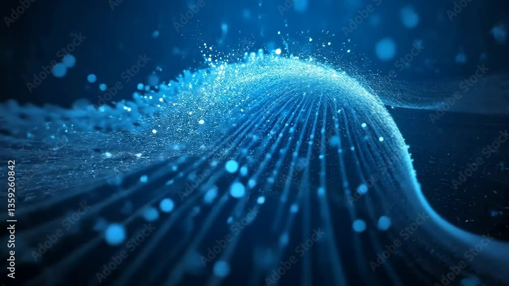 Aufkleber abstract blue digital wave with sparkling particles and bokeh effects on dark background