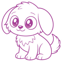 Cute Cartoon Puppy with Big Eyes, Dog Illustration, Lovely Pet Character, Sitting