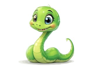 Fototapeta premium Cute Cartoon Snake Illustration Smiling on White Background for Children