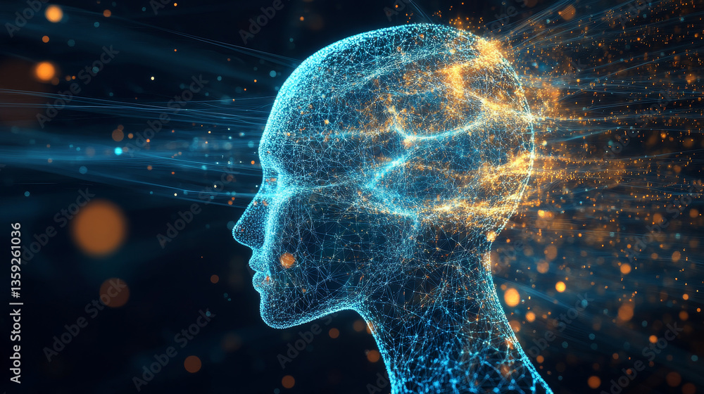 Poster data stream. digital mind. creation of artificial intelligence. massive data, digital funnel, inform