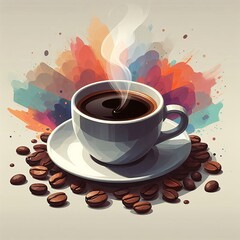 Obraz premium Artistic Illustration of a Coffee Cup with a Colorful Abstract Background