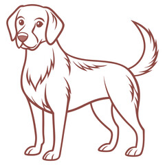 Simple Outline Full Body Golden Retriever Dog Standing Pose. Happy Pup