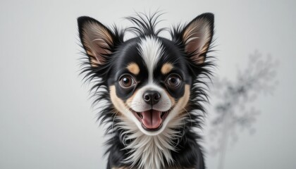 Cute Chihuahua Dog Smiling with Black and White Fur Markings
