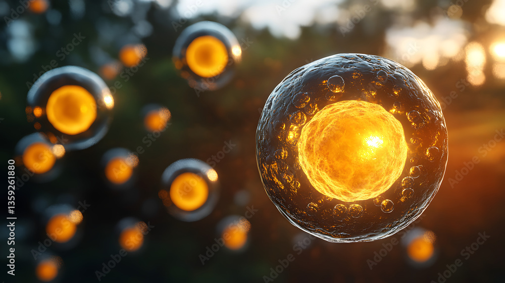 Poster cells in the light: a mesmerizing image of biological cells bathed in light. capturing the microscop