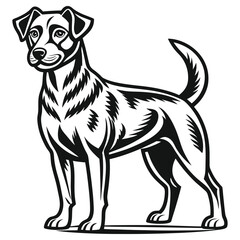 Monochrome Jack Russell Terrier Standing Proudly | Bold Outline, Dog Portrait, Art