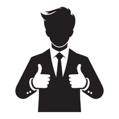Successful businessman silhouette vector with double thumbs up gesture