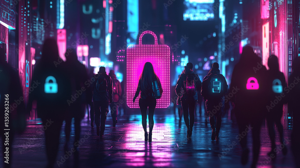 Poster digital data protection. internet security in the global network. concept cyberspace of the future. 
