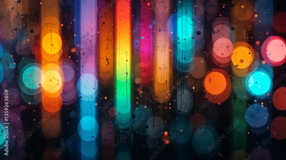 Poster Abstract Bokeh Background with Colorful Lights and Vertical Streaks Creates Dynamic Visual Effects