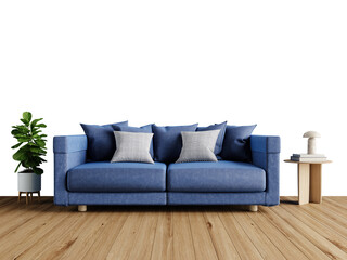 Free PNG wallpaper mockup Modern Blue Sofa in a Cozy Living Room in Interior Living Room, 3D rendering