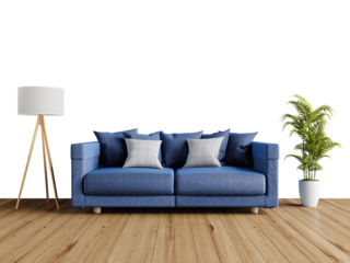 Free PNG wallpaper mockup Blue Sofa in a Modern Living Room in Interior Living Room, 3D rendering