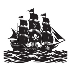Detailed Pirate Ship Silhouette Illustration Sailing on the High Seas