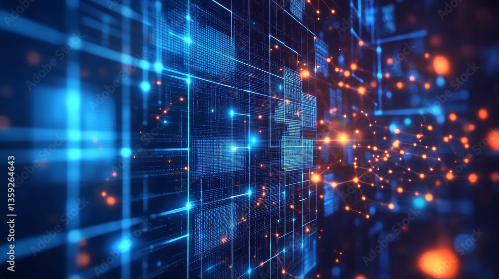 Poster quantum computer. global network technology blockchain. digital world of future. 3d illustration bac