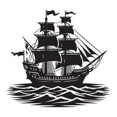  Majestic Pirate Ship Silhouette Illustration Sailing Through Rough Seas