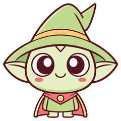 Cute Light Green Alien Character With a Pointy Hat and Cape With Big Eyes Art
