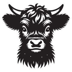 Charming Highland Cow Silhouette Vector Illustration Featuring Fluffy Hair