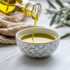 Pouring Olive Oil into Bowl, Healthy Cooking Ingredient
