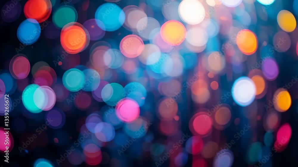 Poster abstract bokeh effect with multicolored blurred lights on dark blue background