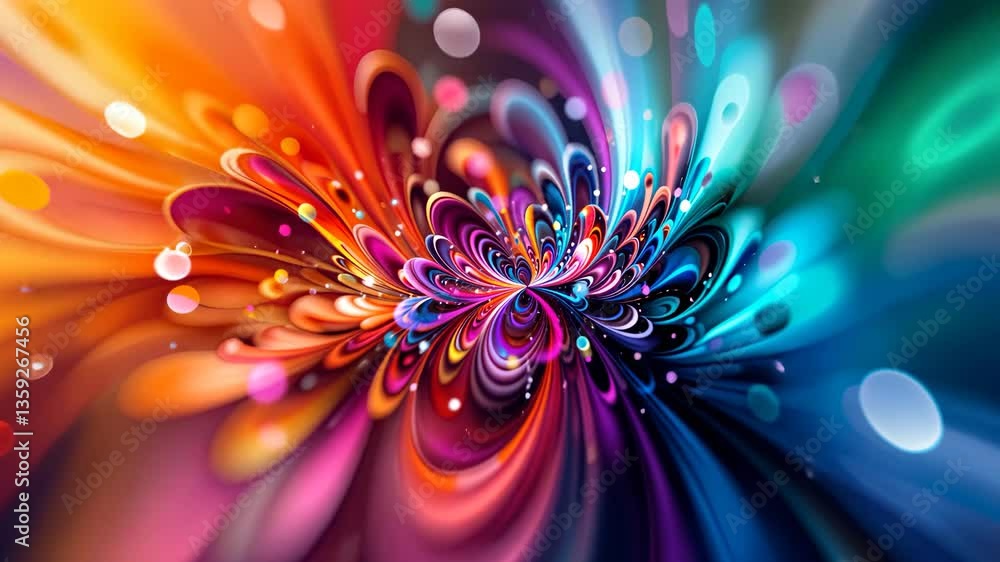 Poster abstract burst of colors with dynamic shapes and bokeh effects in a vibrant composition