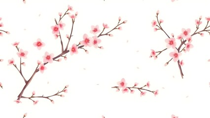 A seamless watercolor pattern featuring delicate cherry blossom branches with soft pink petals, scattered against a light pastel background.
