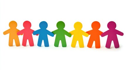 Colorful Unity: A Row of Interconnected Paper People Representing Diversity and Togetherness