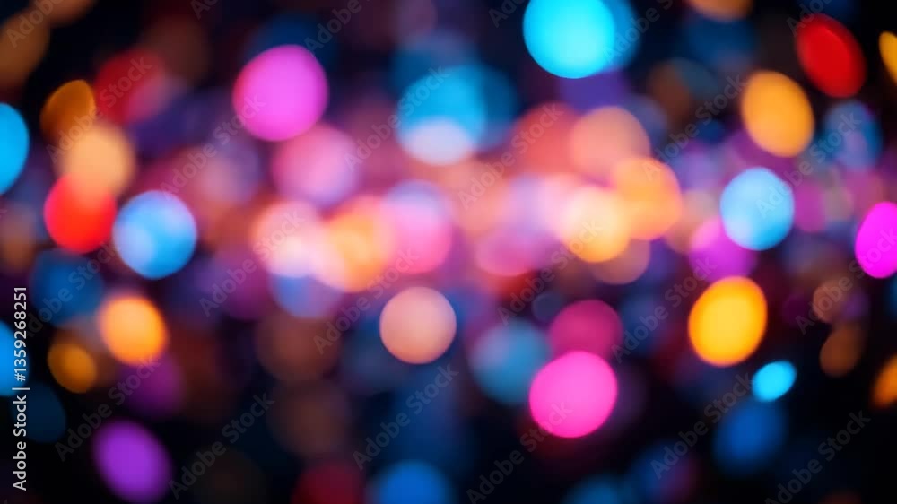 Poster abstract colorful bokeh light circles against dark backdrop for festive design